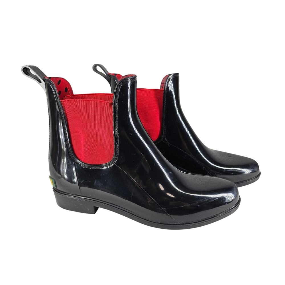 LAUREN BY RALPH LAUREN TALLY SHORT BLACK/RED RUBBER RAIN BOOTS WOMEN'S SIZE 8
